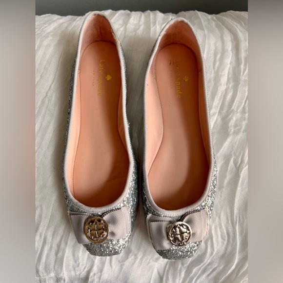 kate spade ♠️ Fontana Too Silver Glitter Ballet size 8.5 - Picture 6 of 11